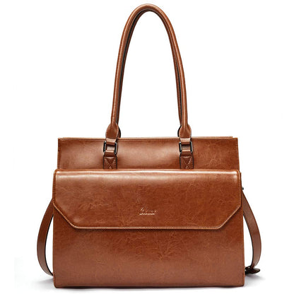 CLUCI Briefcase for Women Oil Wax Leather Vintage 15.6 Inch Laptop Business Shoulder Bag