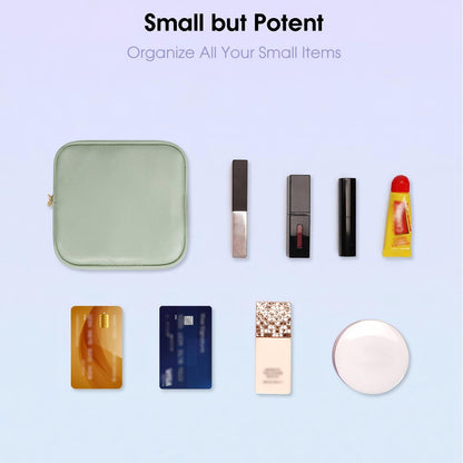 Wandering Nature Small Makeup Bag for Purse Mini Make up Pouch Cute Cosmetic Pouch for Women with Slip-in Pockets Eco Vegan Leather, Green