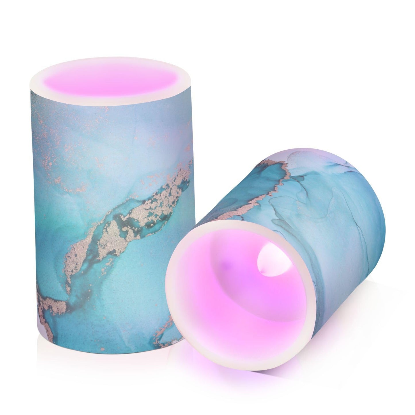 Eionryn Teal Turquoise Marble Texture Flameless Candles Black and Gold Battery Operated LED Candles with Remote Timer Electric Candles for Home Party Decor 2pcs