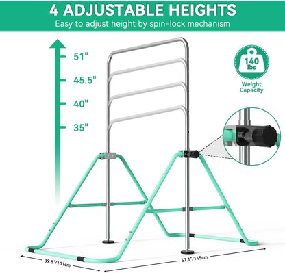 FBSPORT Gymnastics Bar for Kids，Adjustable Height Gymnastic Horizontal Bars,Junior Training Bar Children Folding Training Monkey Bars for Home Using