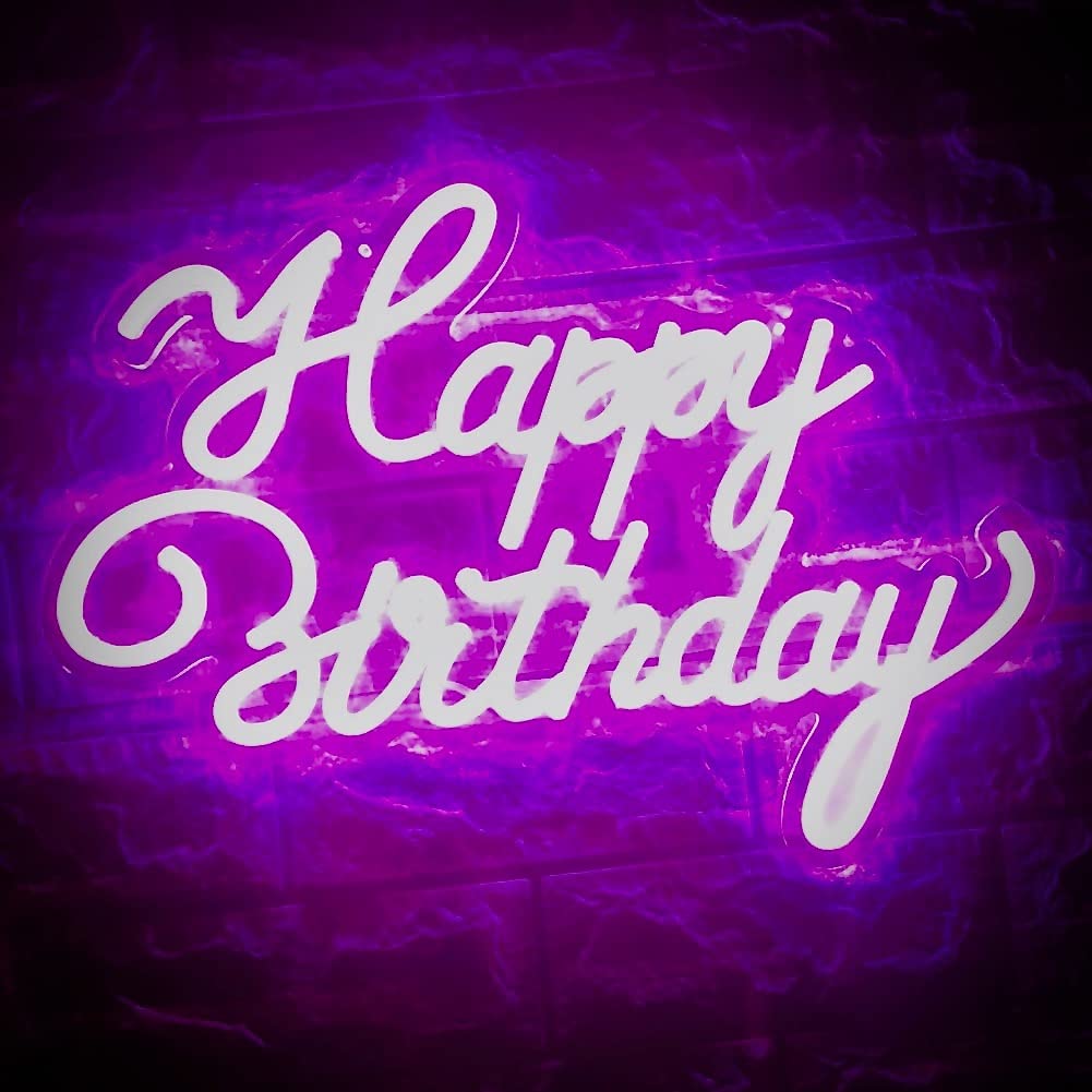 LiQi ™ ' HAPPY BIRTHDAY Neon Sign For Party Décor Bedroom Bar Wedding Home Kitchen Birthday Art Decoration Christmas Light Up Sign,led Neon Signs Wall Light Backdrop USB Powered, 16.5 * 12",Pink