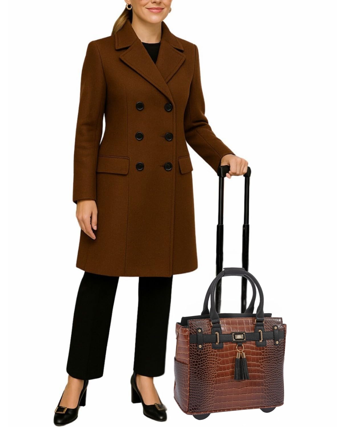 JKM & Company Rolling Laptop Bag for Women | Designer Wheeled Briefcase | Fits 13-17" Laptops | Office Travel Computer Case (Manhattan)