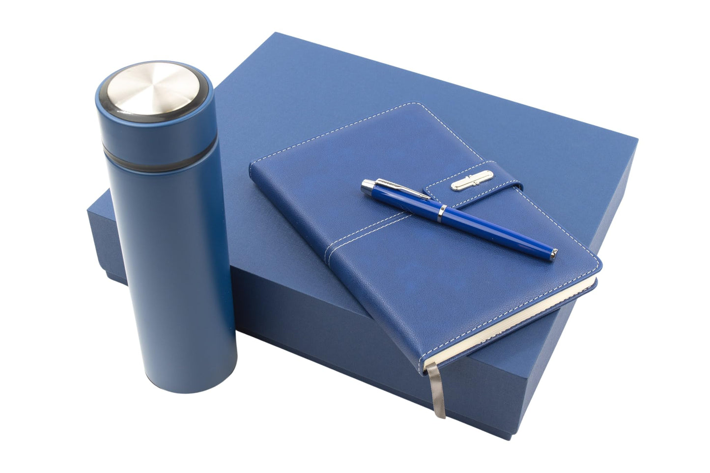 Shadow Breeze A5 Leather Notebook, Insulated Thermos and Executive Pen Gift Set in Premium Gift Box, 172 Pages 100GSM Ruled Pages, 12 oz, Great Gift for Business, School, Home (Blue)