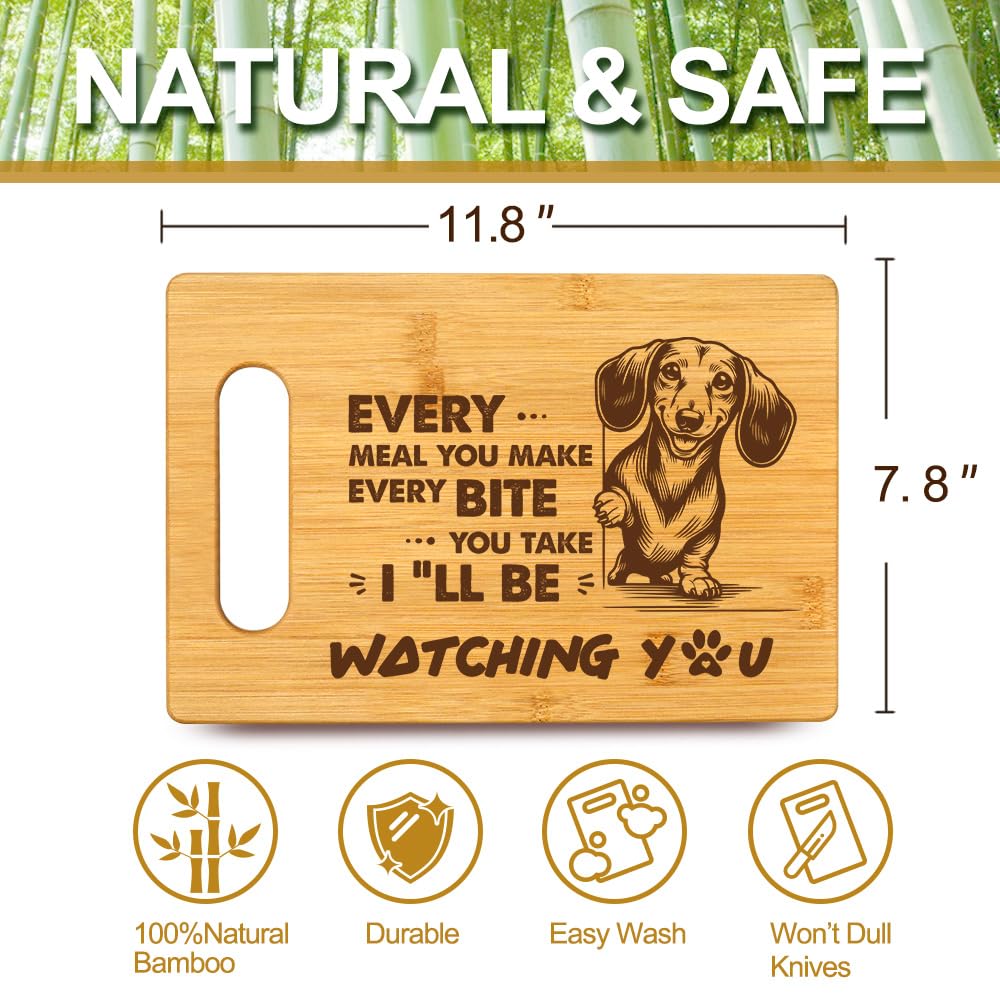 Housewarming Birthday Christmas Gifts for Dog Lovers Women Friends, Food Serving Bamboo Cutting Board Cheese Board for Home Kitchen Decor with Cute Towel, I'll Be Watching You - Dachshund Mom Dad