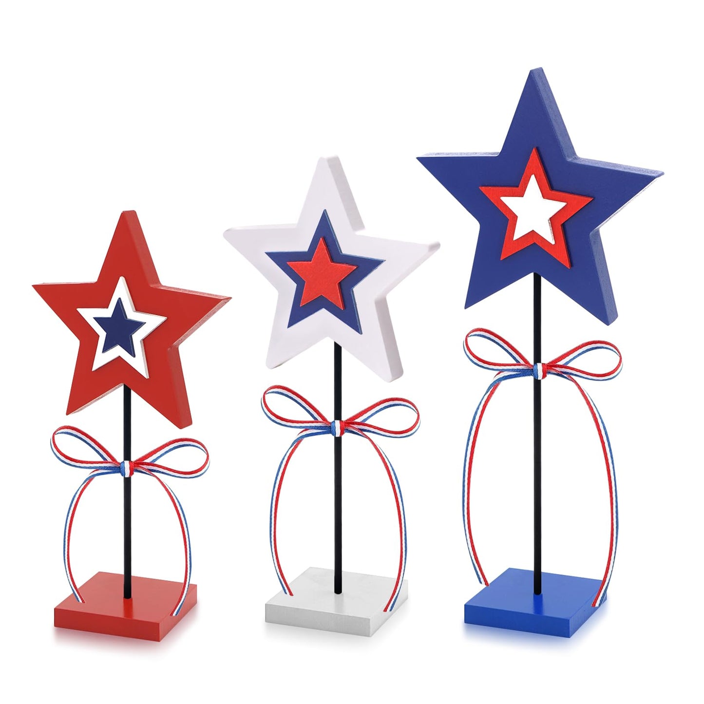 4th of July Table Decorations, 3 PCS Red White and Blue Patriotic Decor