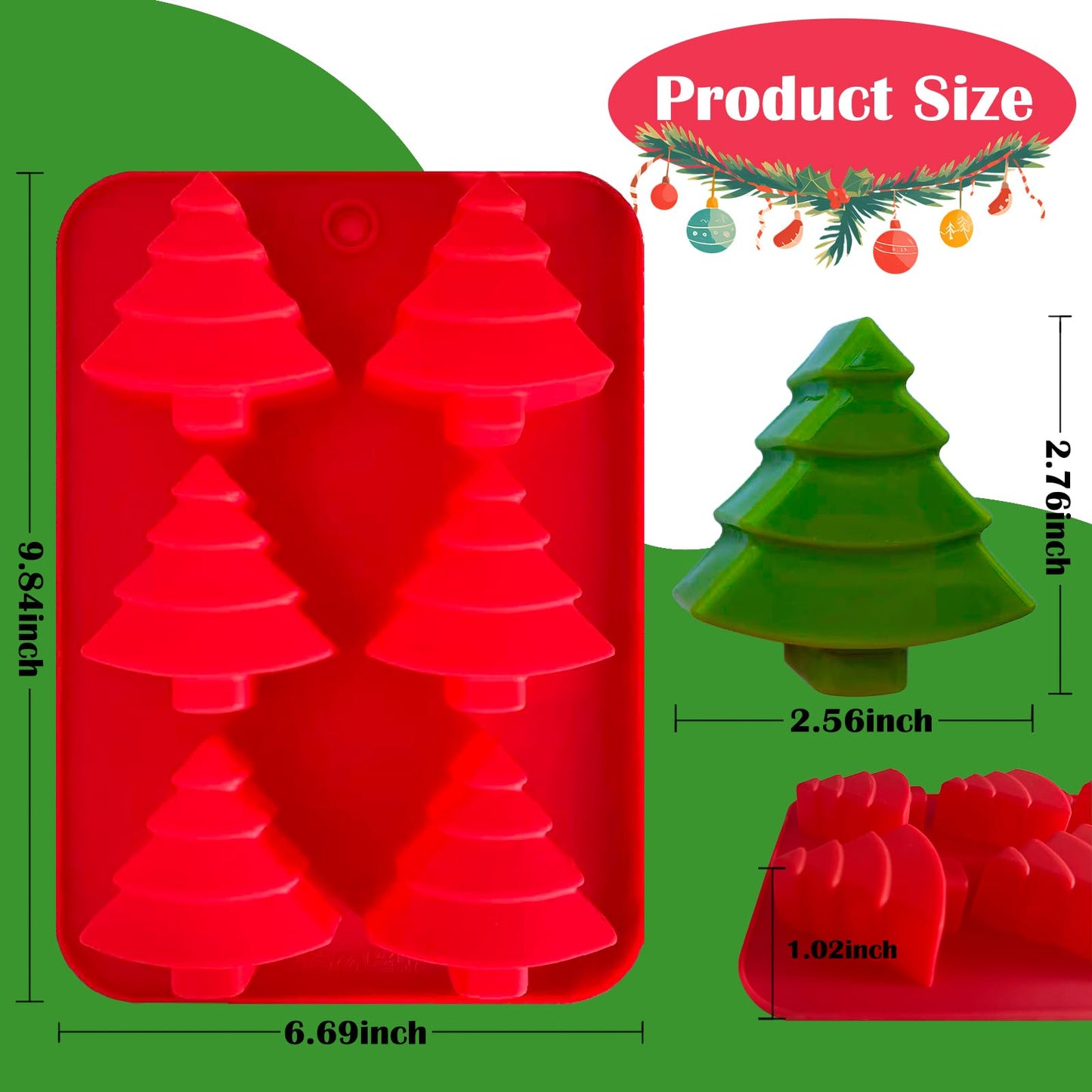 4 Pcs Christmas Silicone Molds, 6 Cavity Christmas Trees Candy Baking Trays for Holiday Cakes,Candies,Gummy,Chocolates,Jelly,Soap,Ice Cube,Cookies