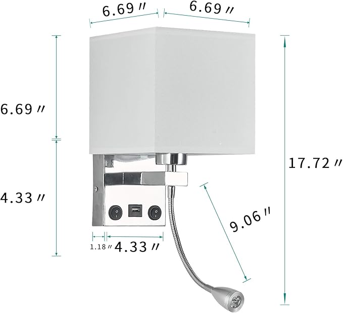 Sconces Wall Lighting Hardwired Modern Wall Lights for Bedroom with USB Port and Reading Lamp, Bedside Wall Lamps for Hotel, Living Room, Office (Silver)
