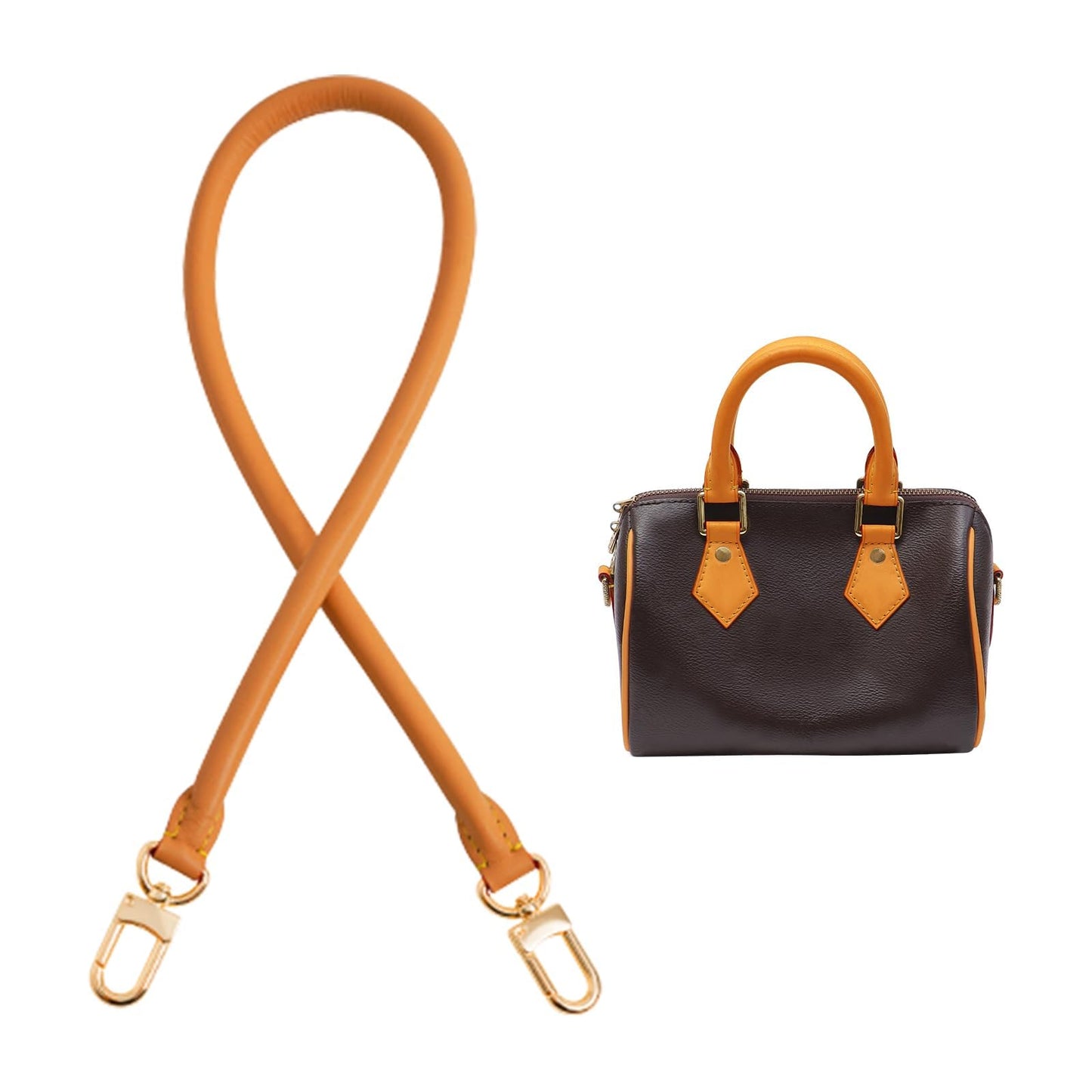 KIYOMIL Bag Genuine Vachetta Leather Shoulder Short Strap Replacement Fit for Graceful Damier or Speedy25 30 35 Bag Brown Rolled Straps Tan(Length:27.5in-DEEP BEESWAX)