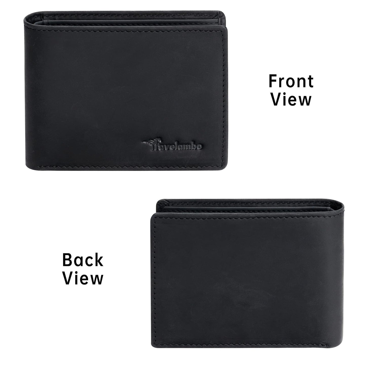 Travelambo Wallet for Men Real Leather Mens Bifold Wallet RFID Blocking - Thin & Stylish with ID Window in Gift Box (Crazy Horse, Black)