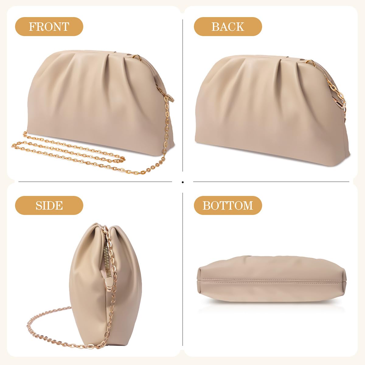 lovyoCoCo Clutch Purse for Women Soft Pleated PU Wedding Clutch, Elegant Evening Bag for Galas, Proms,Cocktail Parties (Nude)