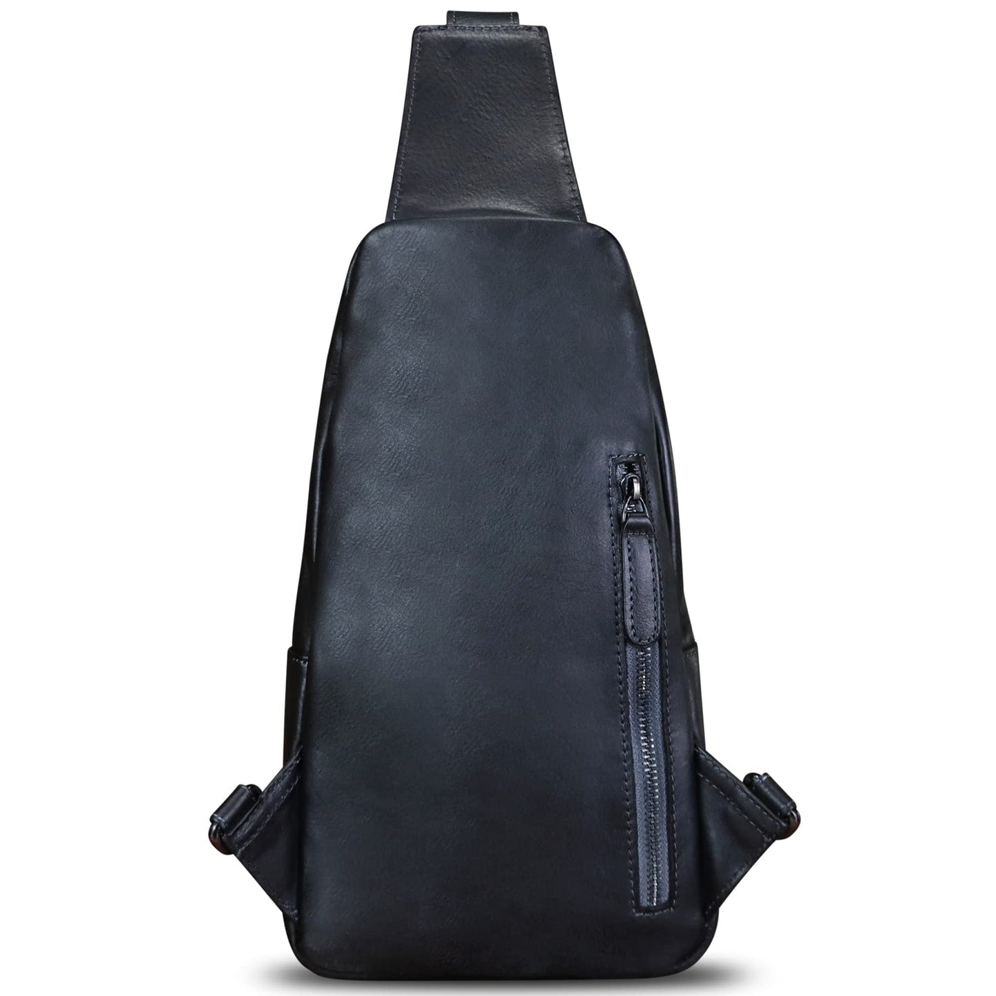 LRTO Genuine Leather Sling Bag for Women and Man Handmade Retro Hiking Crossbody Backpack Purse Chest Shoulder Daypack (Black)