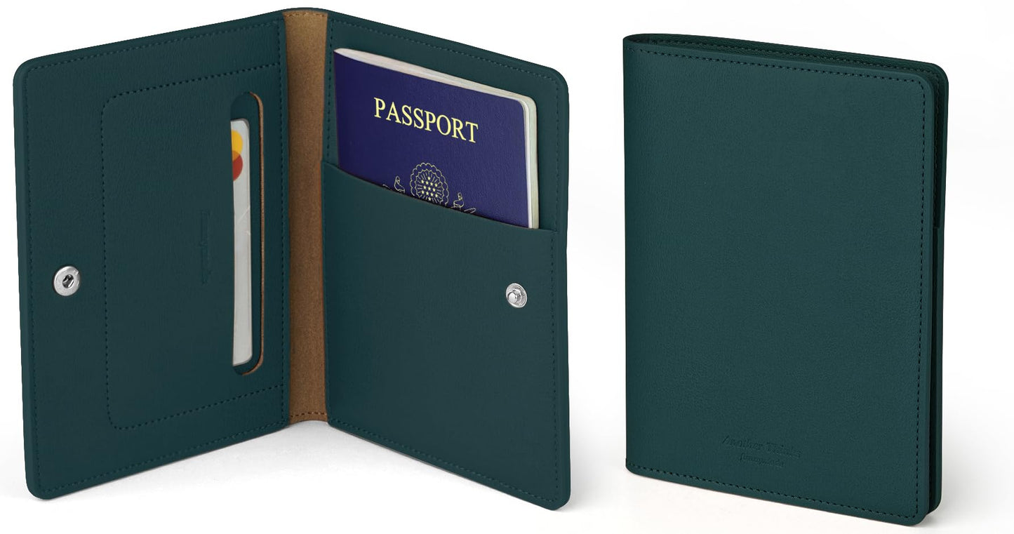 carrotez Family Travel Document Organizer – Premium RFID Blocking Leather Passport Holder & Wallet for 2 Passports, Cards, Boarding Passes & Travel Essentials – Dark Green