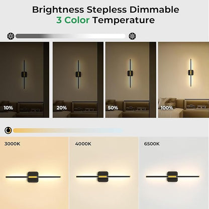 10000mAh Detachable Battery Operated Wall Sconce, Wireless Wall Lamp 360°Rotate,3000-6500K Dimmable, Rechargeable Modern Wall Light for Bedroom, Living Room，28.3" Black Gold (1 Pack)