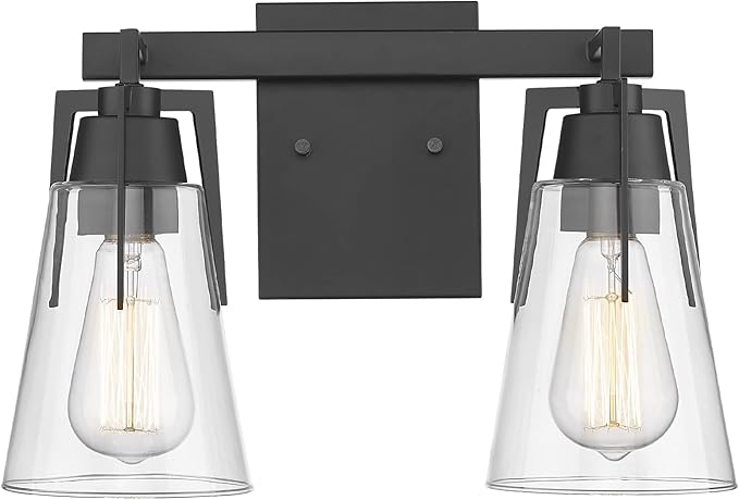 EAPUDUN 2-Light Vanity Light, Matte Black Bathroom Lighting Fixtures Over Mirror, Modern Metal Wall Sconce for Hallway Kitchen Bedroom Living Room, WLA1401-MBK