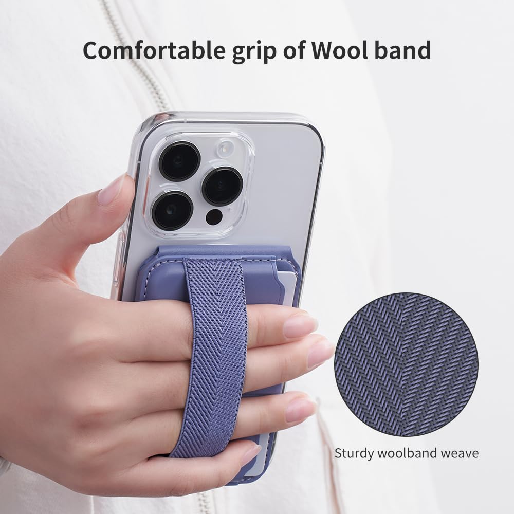 Sinjimoru Pull & Eject Magnetic Wallet for iPhone, 3-Card Holder with Adjustable Stand, Compatible with MagSafe, Lavender