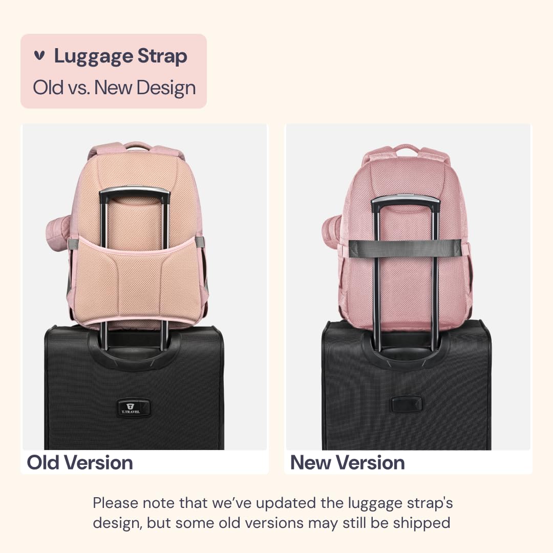BabbleRoo Diaper Bag Backpack - Travel Large Baby Diaper Bag with Changing pad, Waterproof Baby Bags for Mom & Dad, Unisex Bags with Pacifier Case, Luggage Strap & Stroller Clips– Pink