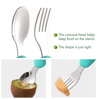 YIVEKO Baby Fork and Spoon Set with Carry Case Baby Training Utensils Self Feeding Toddler Silverware Silicone and Stainless Steel Kids and Toddler Utensil Set-Dinosaur