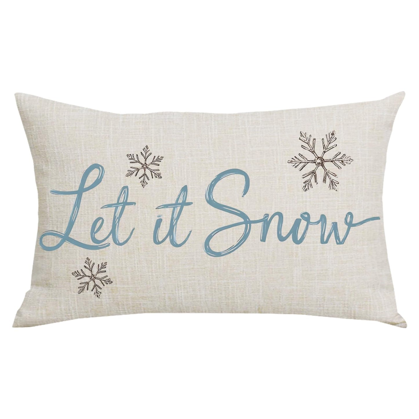 WENIANRU Blue Word Art Let It Snow Grey Snowflakes Winter Home Sofa Chair Bed Decoration Lumbar Pillowcase Cotton Linen Decorative Throw Pillow Cover Case Rectangular 12 x 20 Inches
