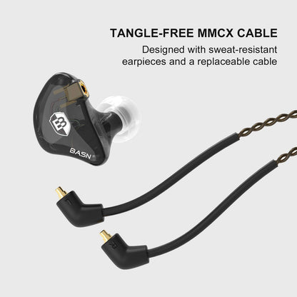BASN in Ear Monitor Headphones for Musicians, Bsinger 2nd Generation Sound Isolating Earphones with Dual Dynamic Drivers Detachable MMCX Cable (Black)…