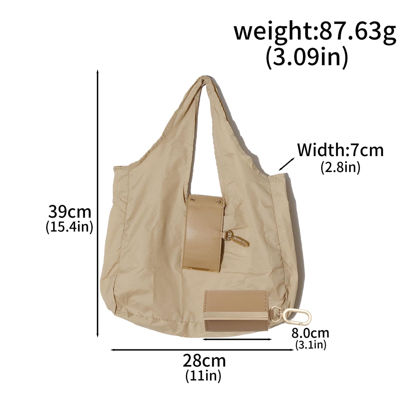 Locus Amoenus Foldable Reusable Shopping Bag Keychain, Portable Eco-Friendly Grocery Tote Bag for Women, Lightweight Travel Shopping Bag (Beige)