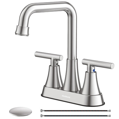 Hurran Brushed Nickel 4 inch Centerset Bathroom Faucet for Sink 2-3 Hole