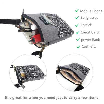 Roomy Cell Phone Purse Wallet Canvas Small Crossbody Purse Bags with Shoulder Strap For Women teen girlsl (B-black and gray)