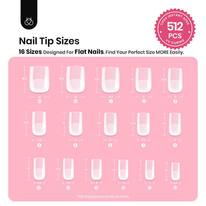 Beetles Tipex Gel Nail Kit, Medium Almond Nail Tips 224 Pcs 16 Sizes Pre-Building Pre-Etched Thick Acrylic Tips with Tipex Glue, Mini Lamp