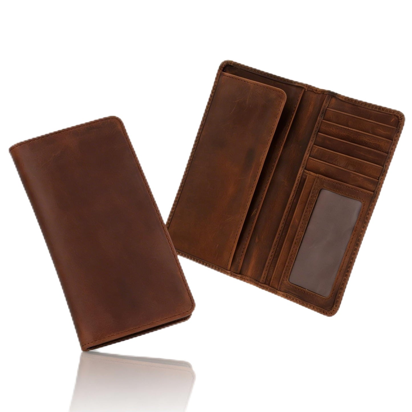 Jajmo Legacy Full Grain Leather Checkbook Cover, Long Bifold Wallet for Men - 11 Compartments