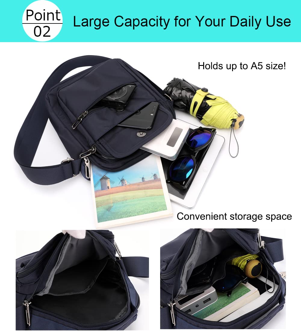 natyrlpog Men's Shoulder Bag Nylon Messenger Bag Crossbody Purse Waterproof Lightweight for Travel Work Outdoor Black Small