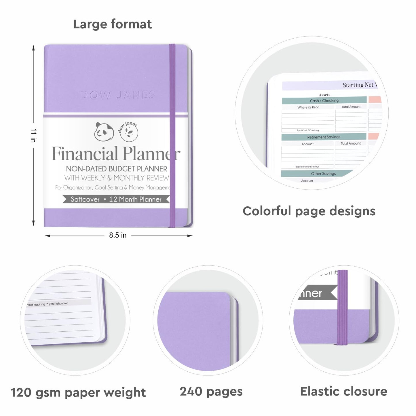 Dow Janes Planner Panda Planner Budget Planner 2026 Financial Planner – Monthly Budget Planner & Bill Payment Tracker, Expense Tracker Notebook, Budget Book, 8.5 x 11 Softcover Purple 120gsm