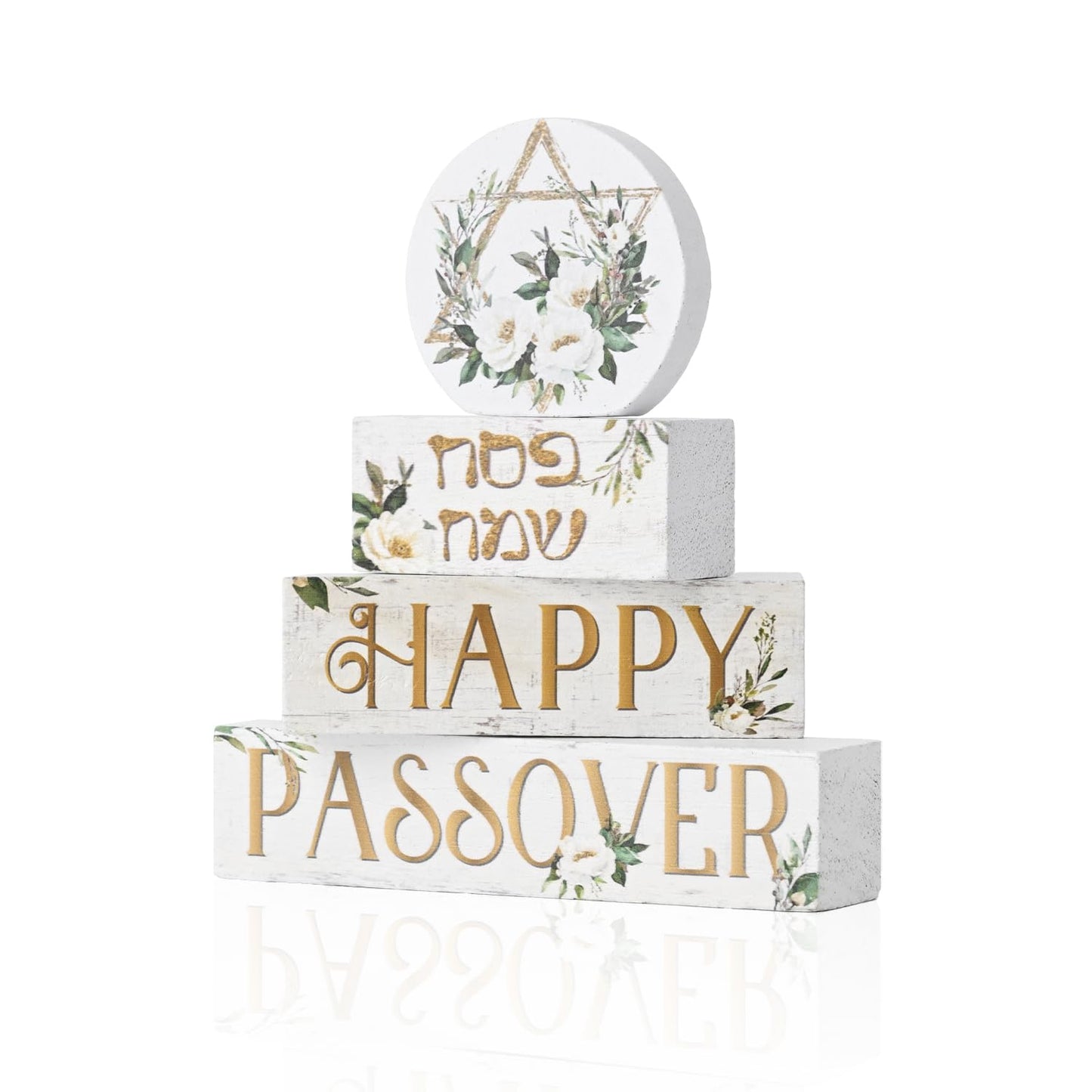 Smile Passover Wooden Decorations 4PCS Happy Passover Pesach, Star of David Tiered Tray Centerpieces Decor, Seder Jewish for Home Office
