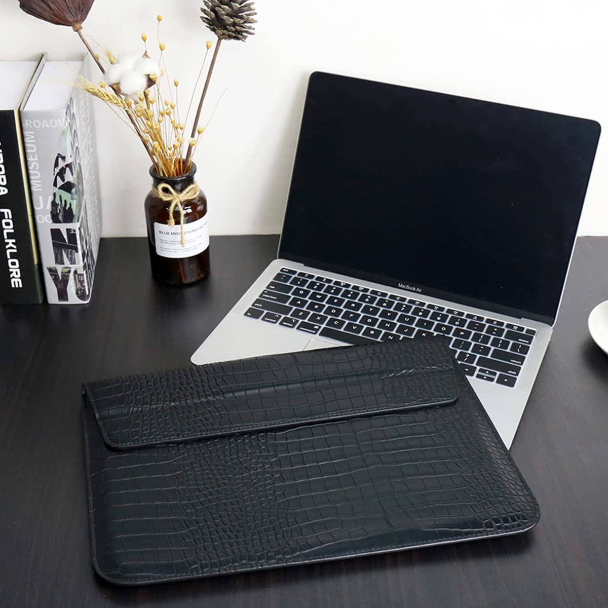 LCMOCICO PU Leather Flap Style Case Laptop Sleeve for MacBook Neo 13 A3404 Air 13.6 inch 2026-2022 M5 A3449 M4 A3240 M3 A3113 M2 A2681 Air 13 2018-2021 Notebook Bag for Mac Pro 13 2016-2022, Black