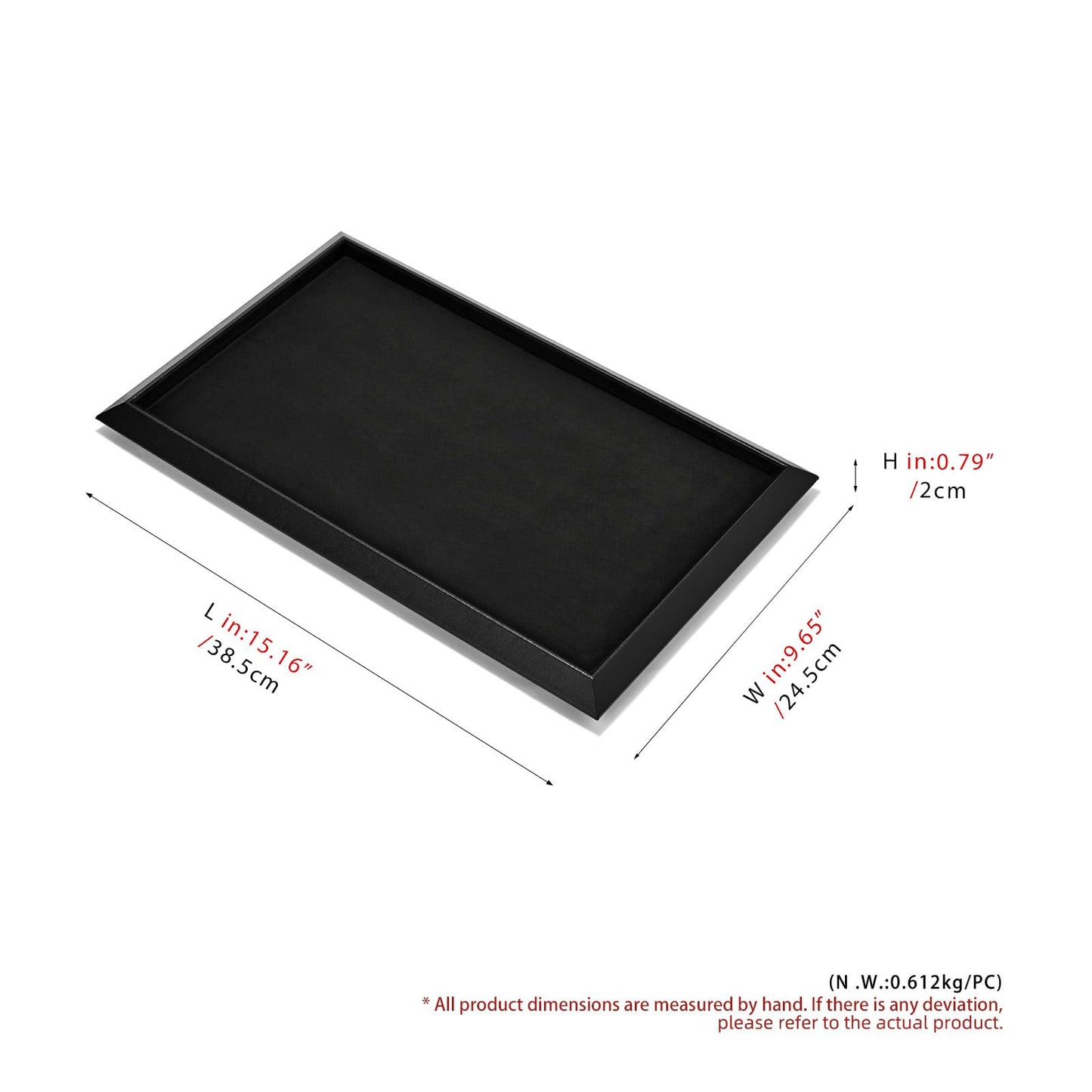 Oirlv Black Leather Jewelry Display Tray with Microfiber Lining, Premium Square Corner Organizer