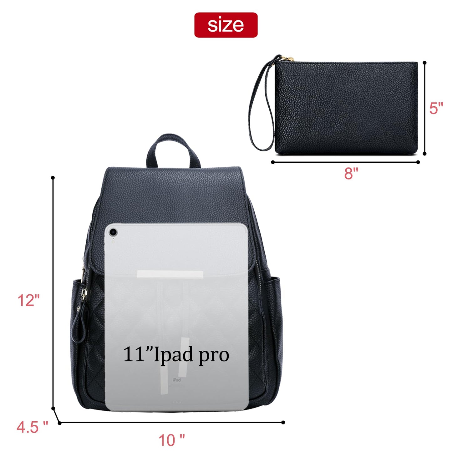 KKXIU Quilted Trendy Leather Backpack Purse for Women and Ladies Shoulder Travel Daypacks Bags with Wristlets(Y-Black)