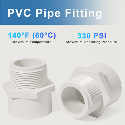 1.5 Inch Male Thread PVC Fittings White 2-Way PVC Pipe Coupling Adapter Connectors Coupling for 1-1/2 Inch Schedule 40 Pipe（2 Pack）