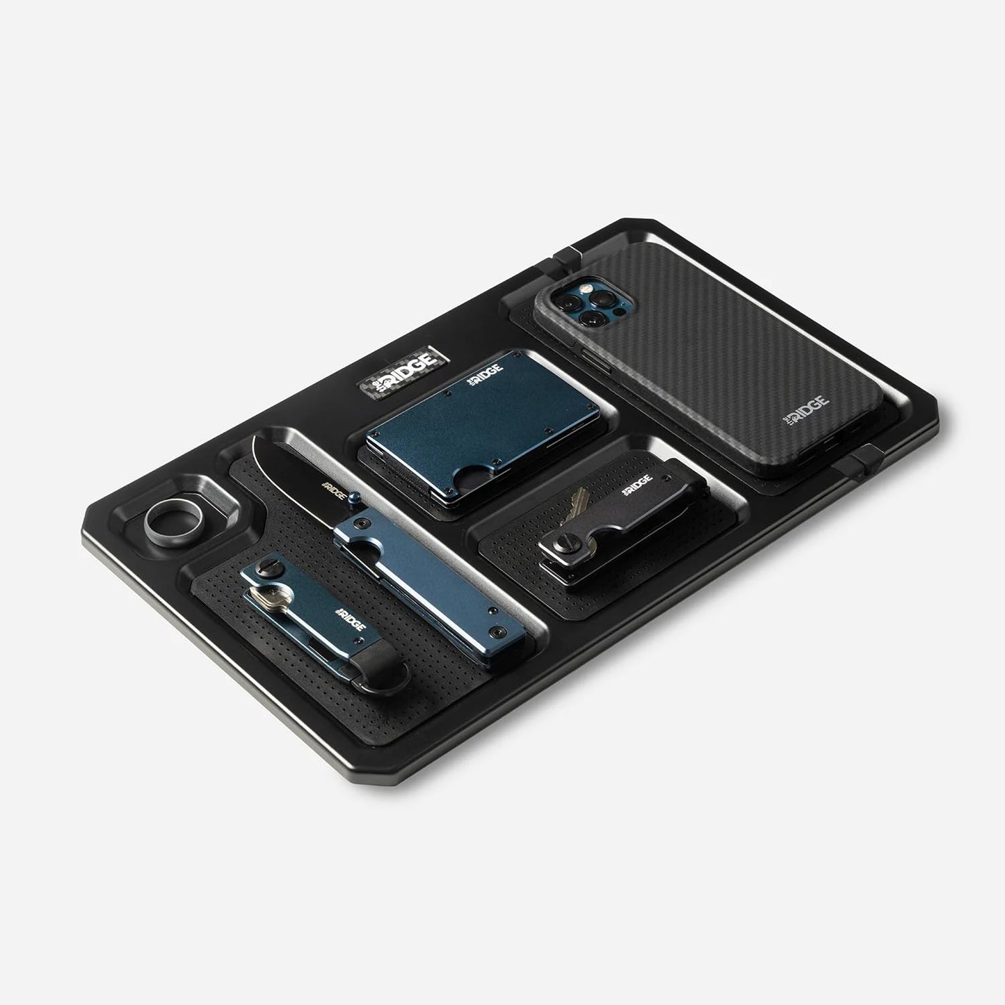 The Ridge Valet Tray for Men - Desktop Storage Organizer - 5 Compartment Valet Tray for Everyday Carry Accessories Wallet, Phone, Keys, Rings - Anti-Scratch Felt