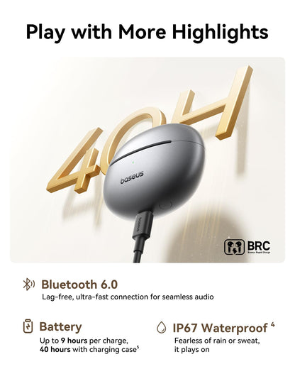 Baseus Bowie MC1 Pro Open Ear Clip-On Headphones, Hi-Res LDAC & HiFi4 Acoustic Sound, 5g Ultra-Lightweight Comfort, SuperBass 2.0, DNN 4-Mic AI Clear Calls, IP67 Waterproof, Bluetooth 6.0