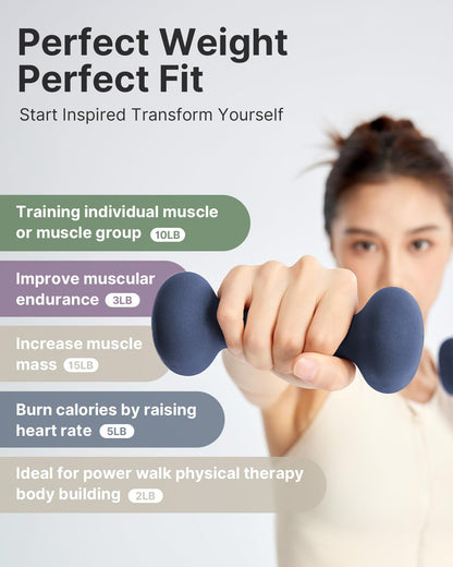 YOTTOY Weights Dumbbells Set for Women,5 Pound Dumbbells Set of 2, Non-Slip Hand Weights for Home Workouts, Portable Strength Training Neoprene dumbbells (Blue, 5LB-Pair)