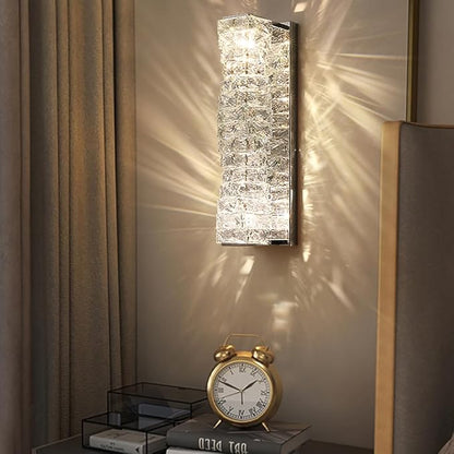 LED Crystal Wall Sconce Silver Crystal Bathroom Vanity Light Fixtures with 3 Color Temperature, Indoor Dimmable Wall Mount Light for Bedroom Living Room,Set of 2