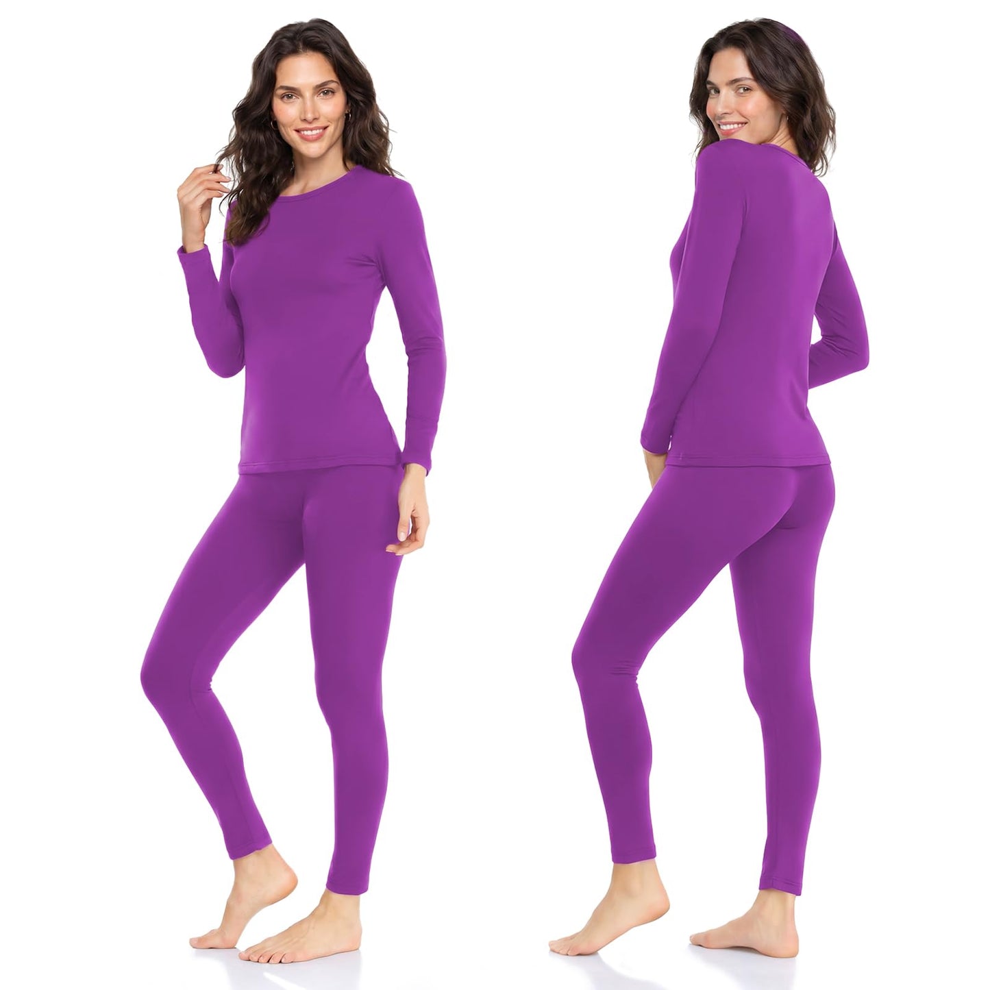 WEERTI Thermal Underwear for Women Long Johns with Fleece Lined Base Layer Women Cold Weather Top Bottom-Purple M