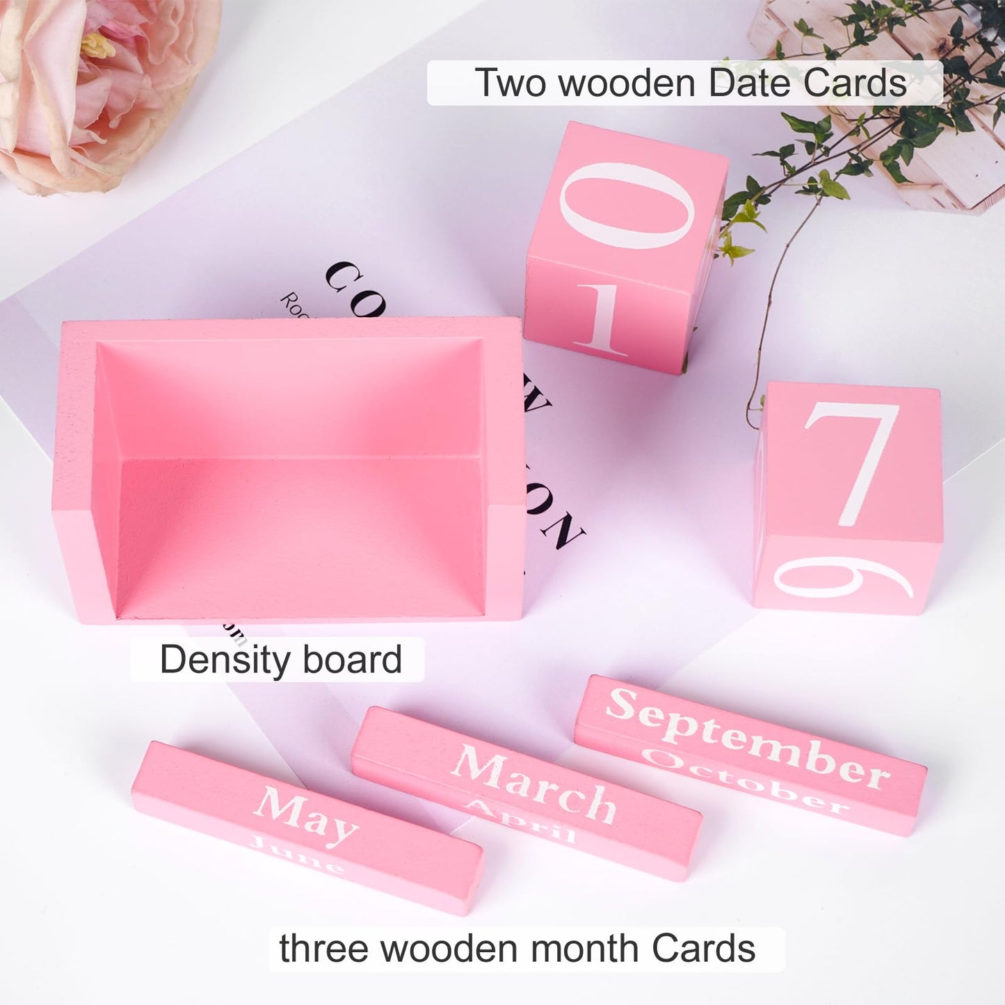 Notakia Pink Decor Wooden Desk Blocks Calendar Perpetual Block Cute Office Pink Desk Accessories Preppy Room Decor for Women