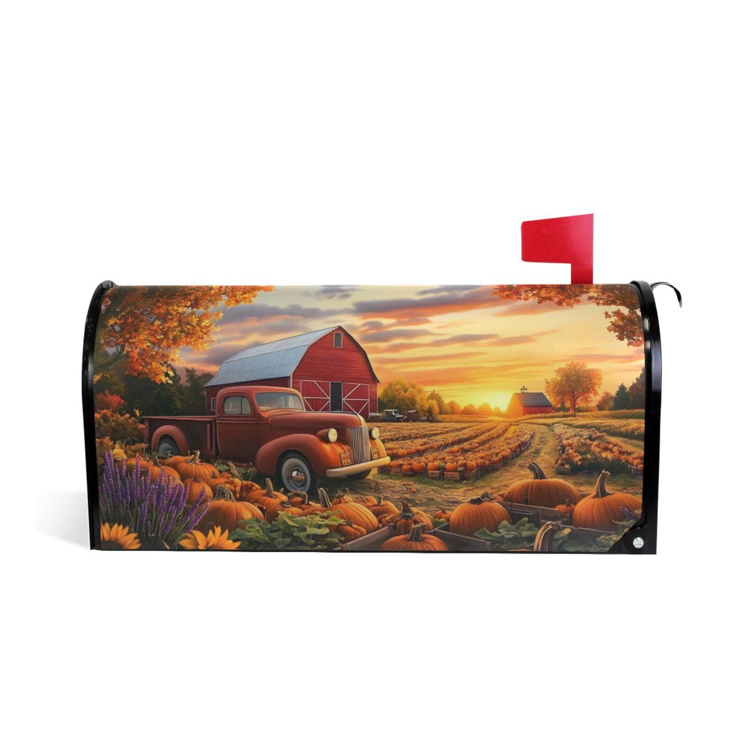 Red Truck Fall Autumn Field Magnetic Mailbox Cover MailWraps Garden Yard Home Decor for Outside Standard Size-18"x 20.8"