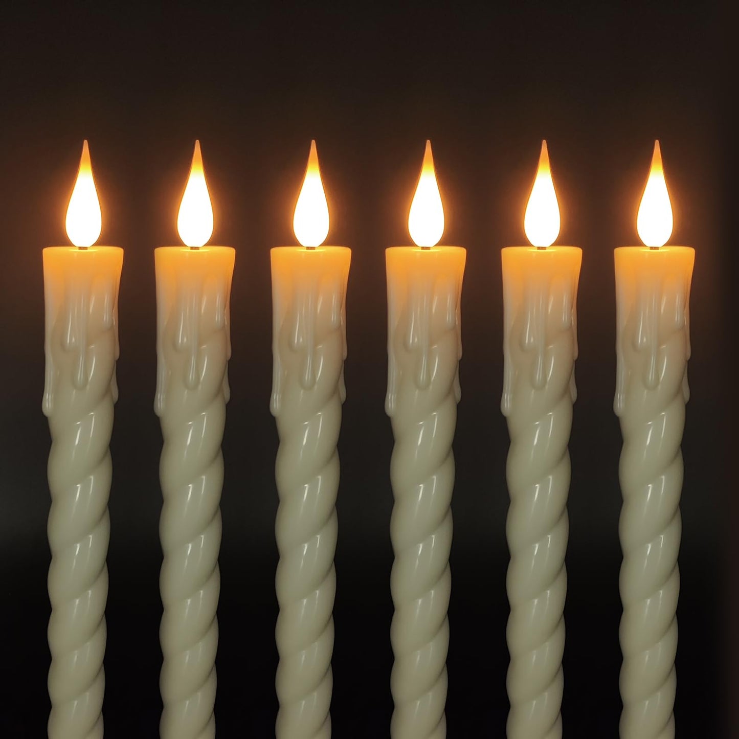 ODTRAM Flameless Taper Candles with Remote,Timer, Dimmer,9.7 Inch Ivory 6 Pack LED Candlesticks,Realistic Wax Drip,Taper Candles Battery Operated Flickering for Christmas Wedding Halloween Home Decor