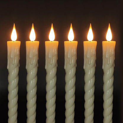 ODTRAM Flameless Taper Candles with Remote,Timer, Dimmer,9.7 Inch Ivory 6 Pack LED Candlesticks,Realistic Wax Drip,Taper Candles Battery Operated Flickering for Christmas Wedding Halloween Home Decor