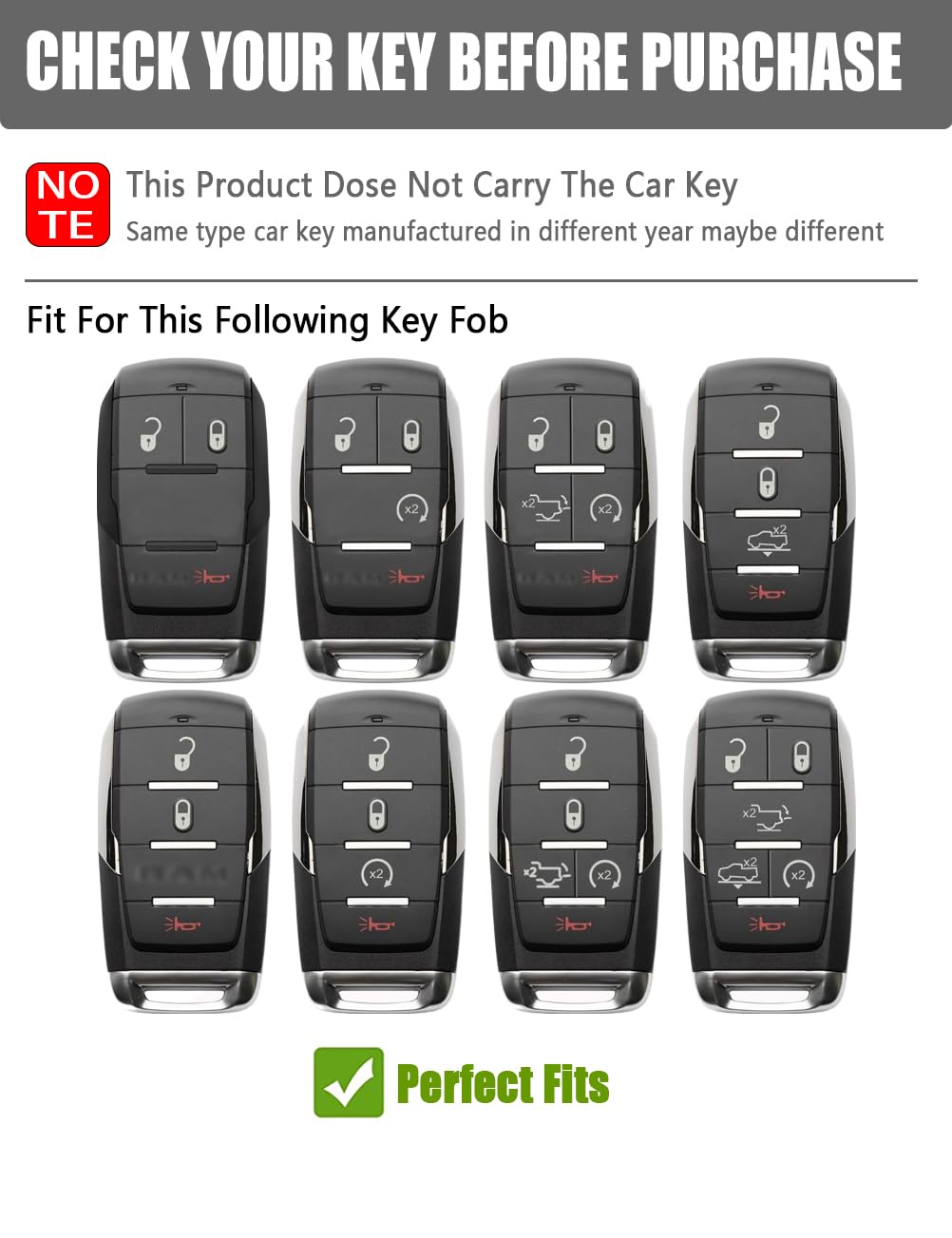 YINEOR for Dodge Ram Key Fob Cover Leather Car Key Case Protector keychain Smart Key Fob Holder Compatible for 2019-2026 Dodge Ram 1500 2500 3500 4500 5500 (Brown)