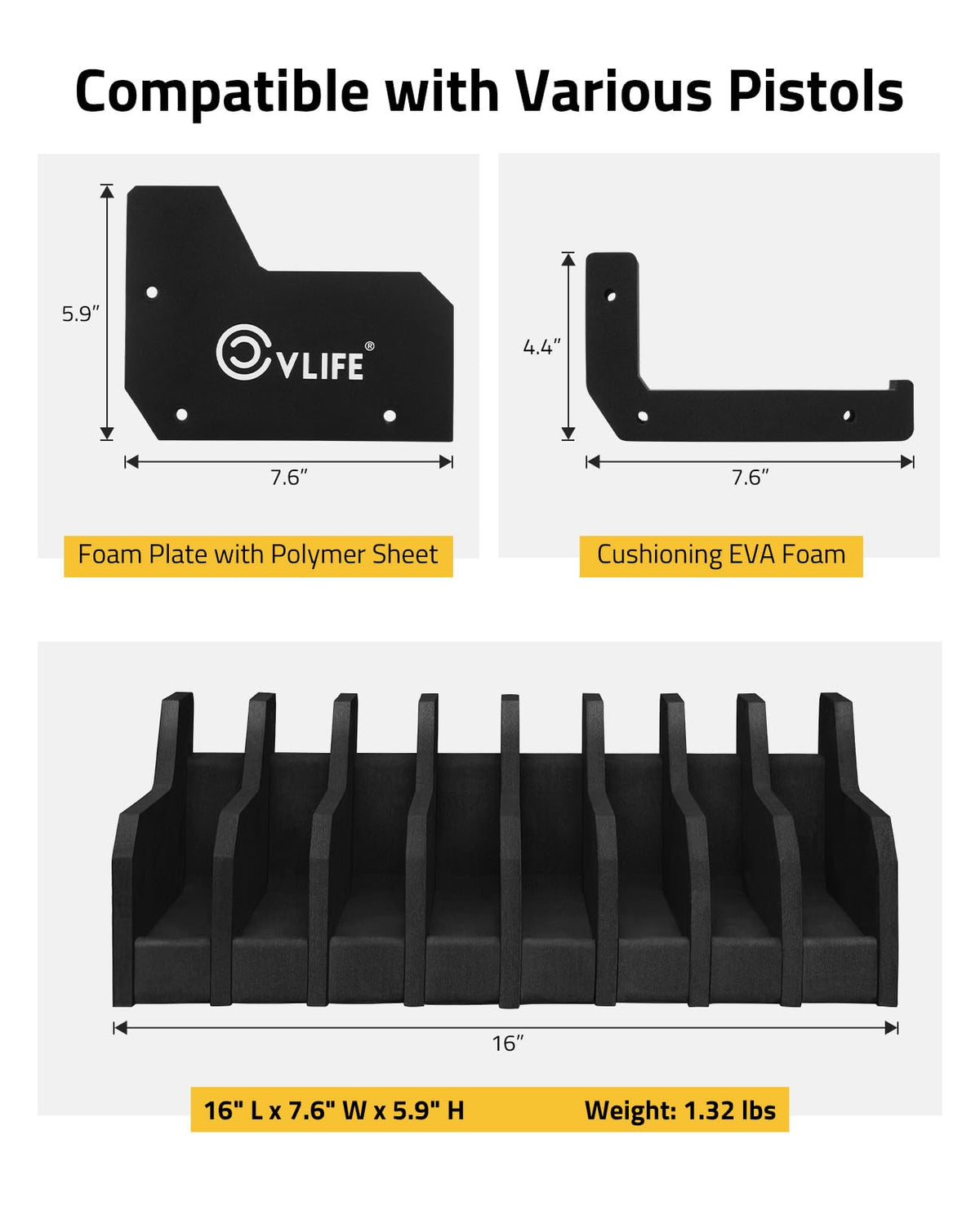 CVLIFE Foam Handgun Holder for Gun Safe Cabinet Accessories - 8 Slots Pistol Rack Stand