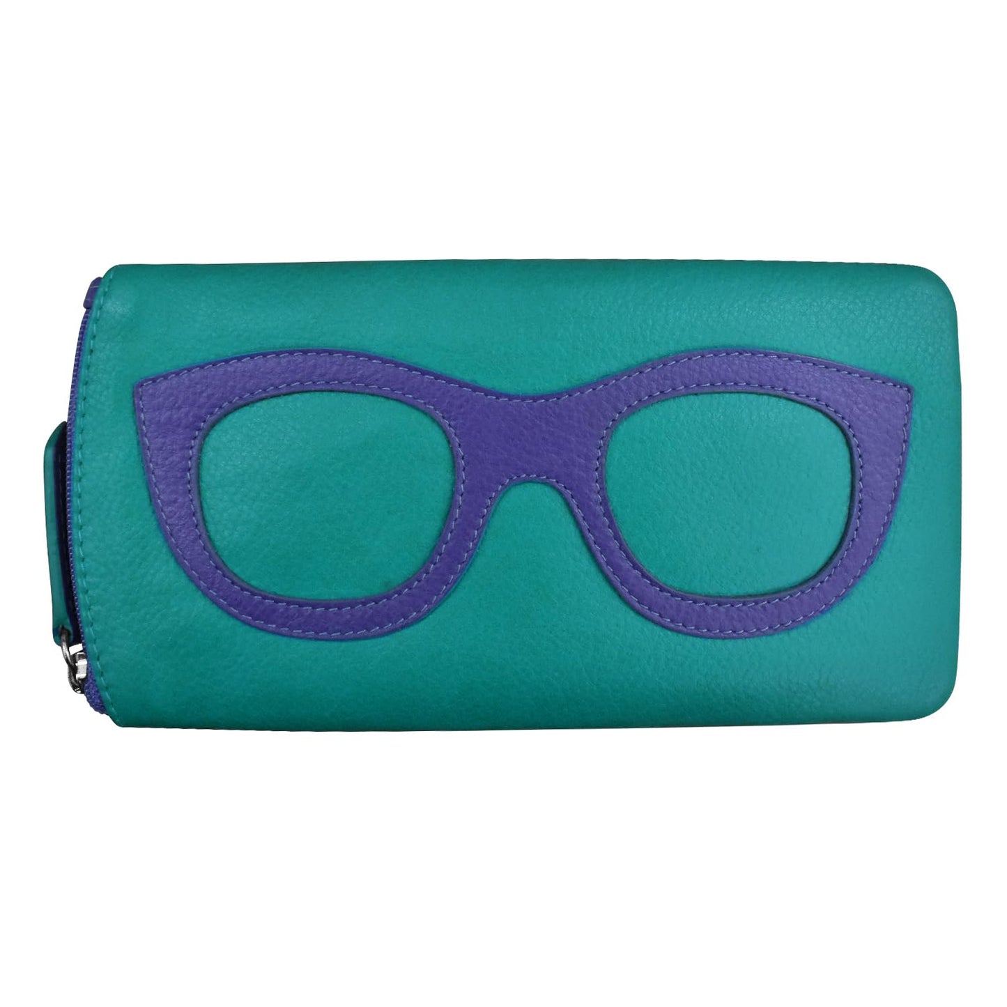ili New York Soft Eye Glass Cases with RFID Blocking - Soft Leather Sunglasses Case with Zip Closure and Back Pocket, Slim Lightweight Glasses Pouch for Women and Men, Aqua/Cobalt