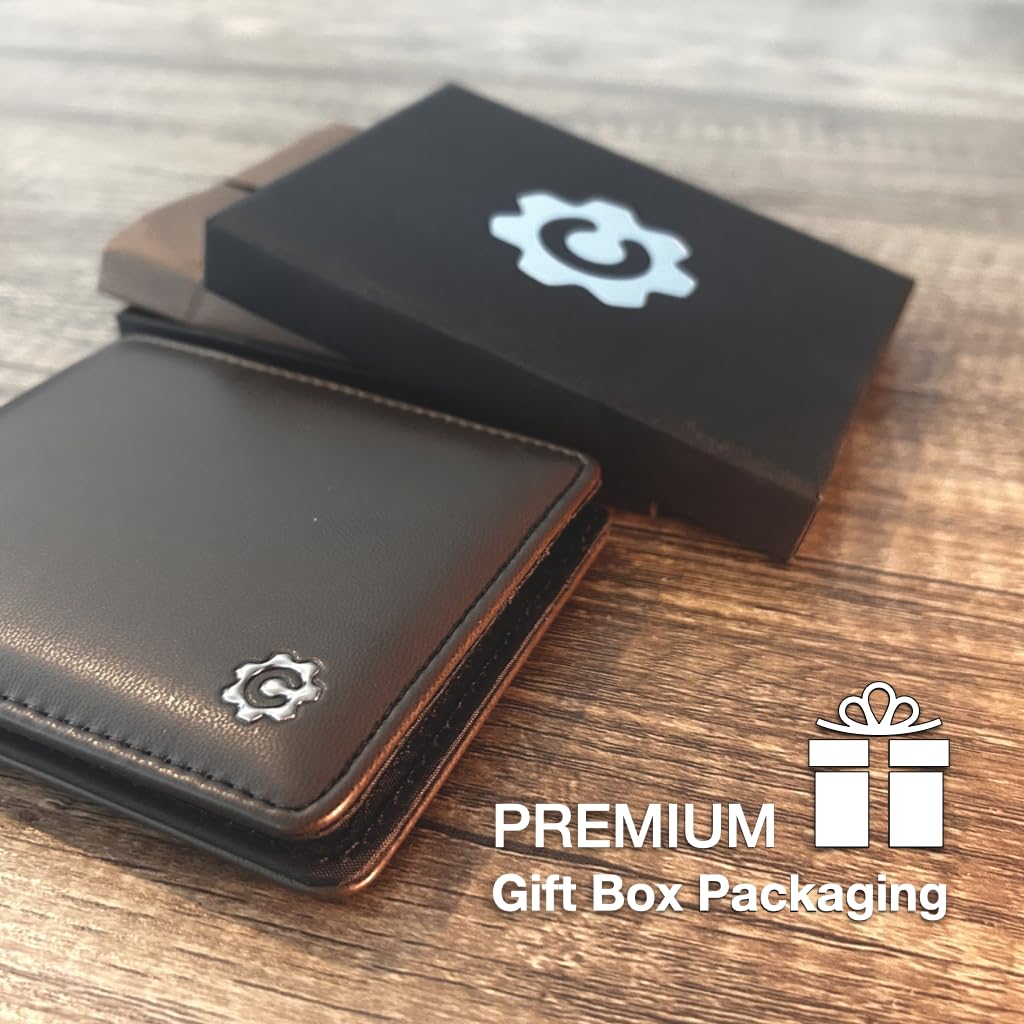 CardGear RFID Blocking Full Size Bifold Wallet with Self-Healing texture, 8 Slots, 1 Key Pocket, Cash Divider, and Large ID window, Come with Premium Gift Box (Vegan Leather, Dark Brown)
