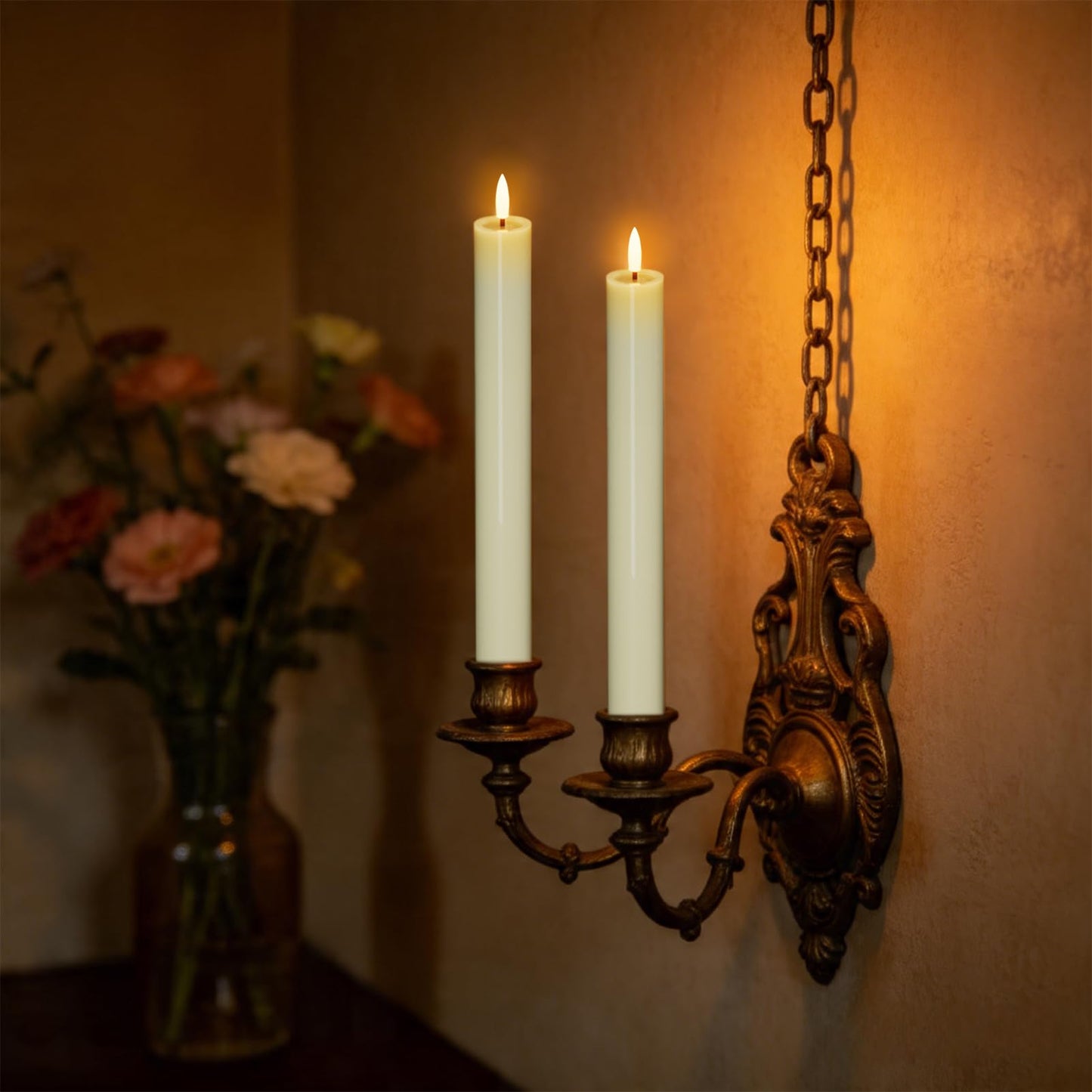 DRomance Large Flameless Taper Candles Battery Operated with Remote and Timer, Real Wax 3D Wick Flickering Ivory LED Taper Candlesticks Wedding Dinner Christmas Holiday Decor(2pcs, 1.14" D x 9.92" H)