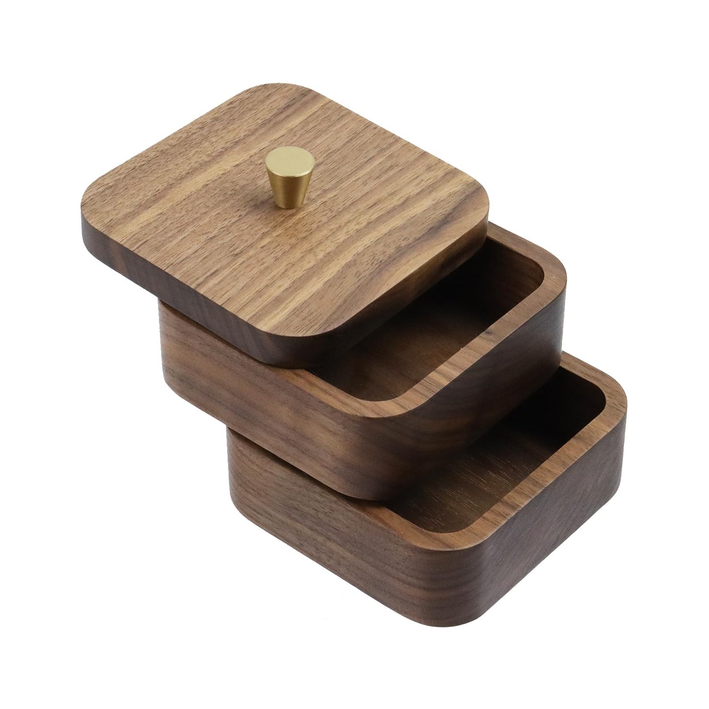 Pastlla 3.7x3.7x3.1 Inch Tray Box, Walnut Wooden Multi-Layer Storage Box, for Cleaning Tools, Toothpicks, Cotton Swabs, Jewelry Items, Rings, Earrings, Necklaces, Etc